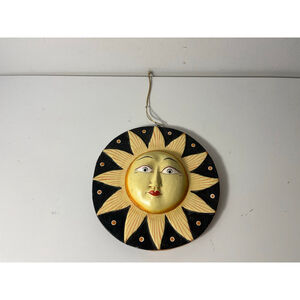 Vintage 1990's Celestial Sun Moon Stars Hand Painted Carved Wooden Home Decor